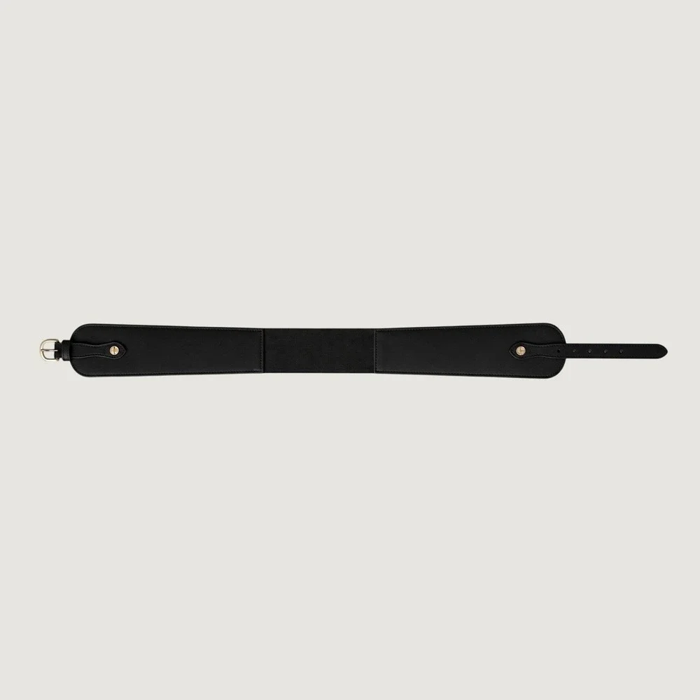 House of Harlow Leather Stretch Belt Wide Black Cinch Waist Boho Chic